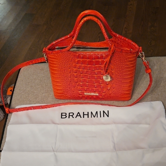 Brahmin Handbags - Brahmin Vibrant Orange Embossed Satchel